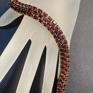 DBJ Garnet 3 Rows Gold over925 Sterling Silver Bracelet 7 1/4”